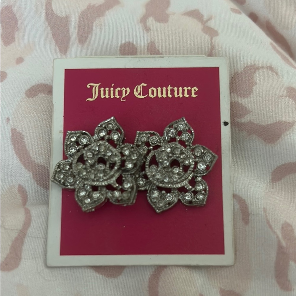 Juicy Couture Silver Flower Earrings with Crystal Embellishments